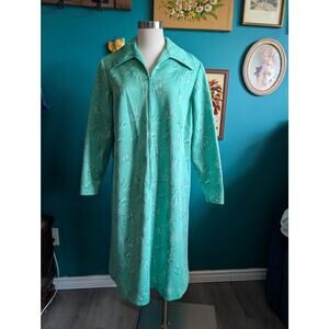 Volup Vintage 70s zip front house dress green bamboo dagger collar